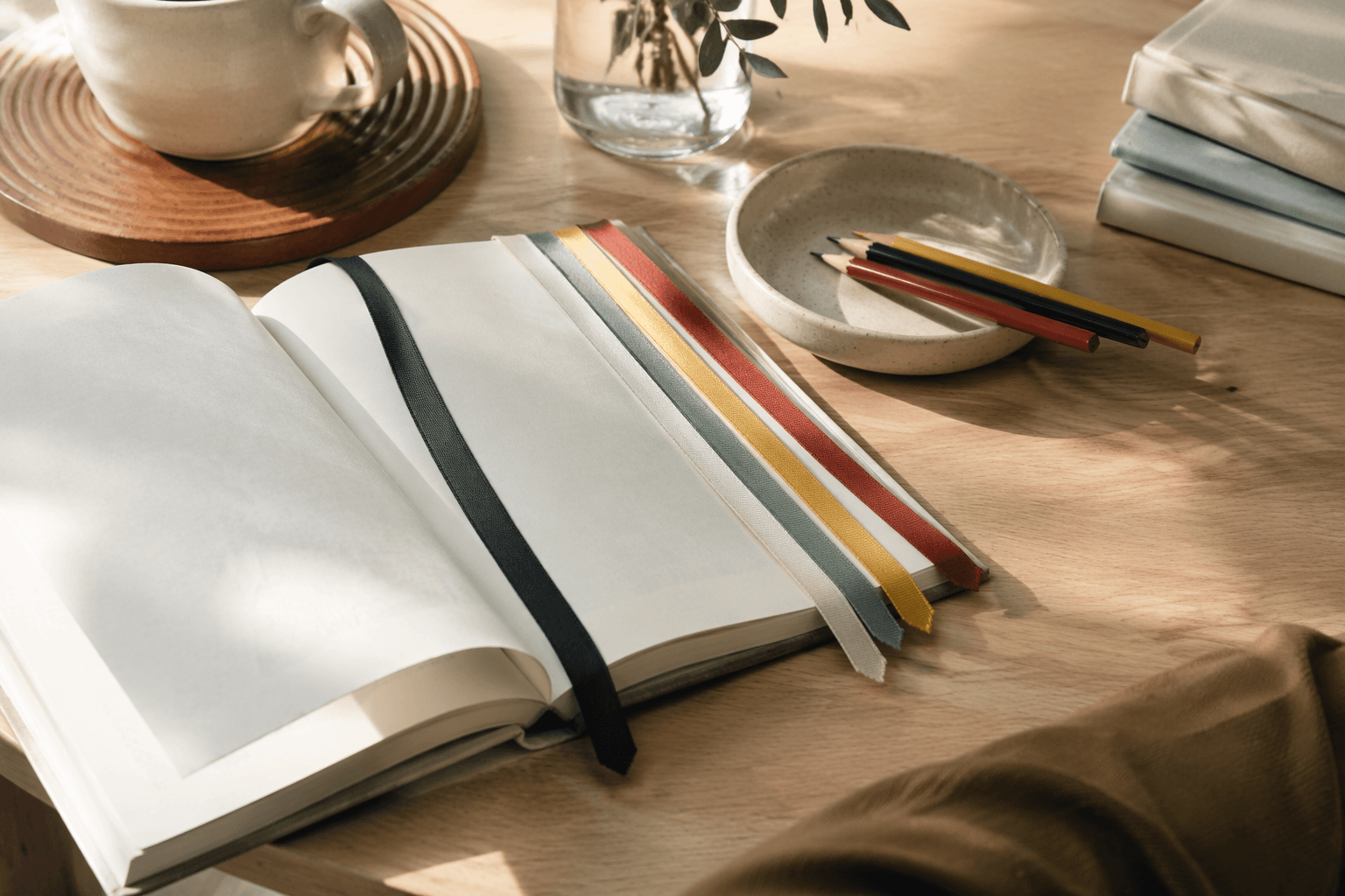 Bookmark Ribbon Set in use on a desk