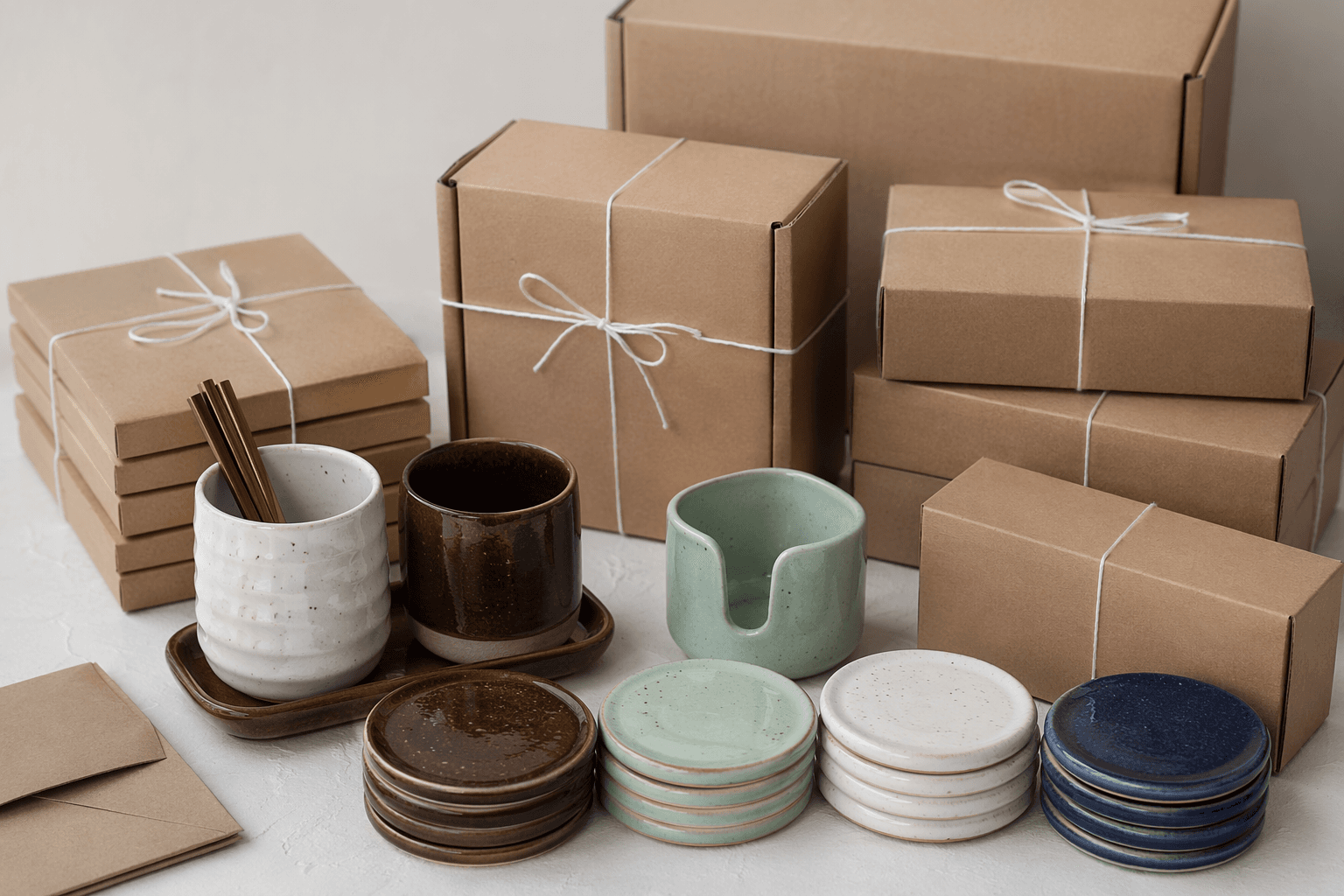 Neatly packed homeware parcels ready for shipping